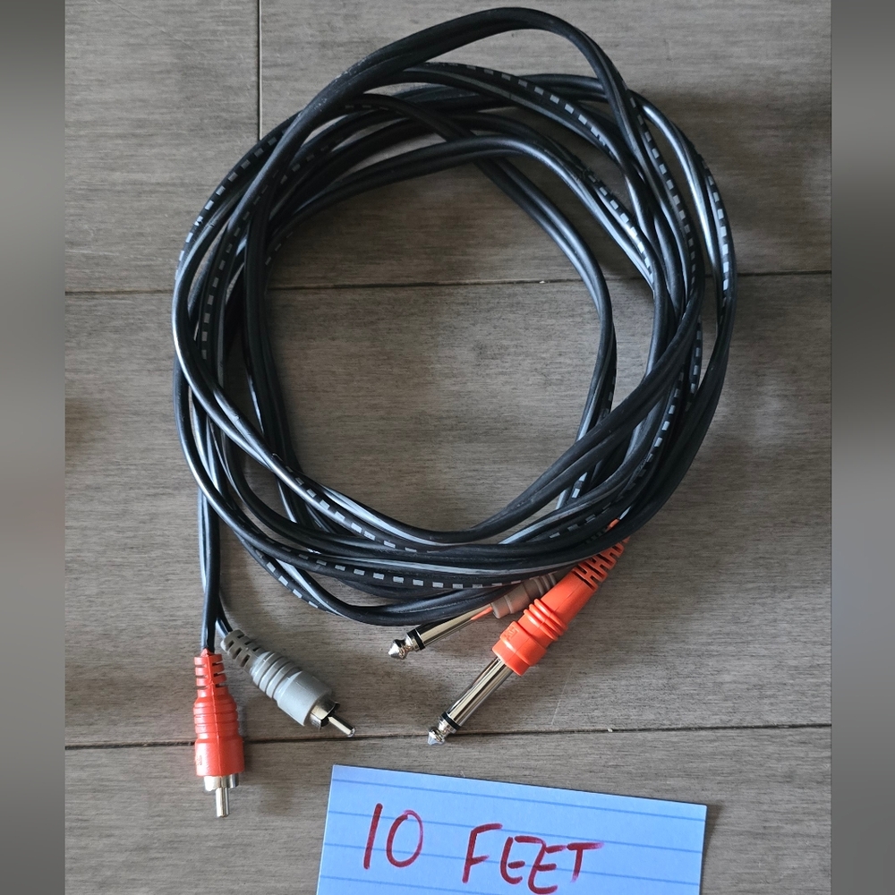 10 Feet Audio Cable with Red and Gray Connectors RCA TO 1/4"